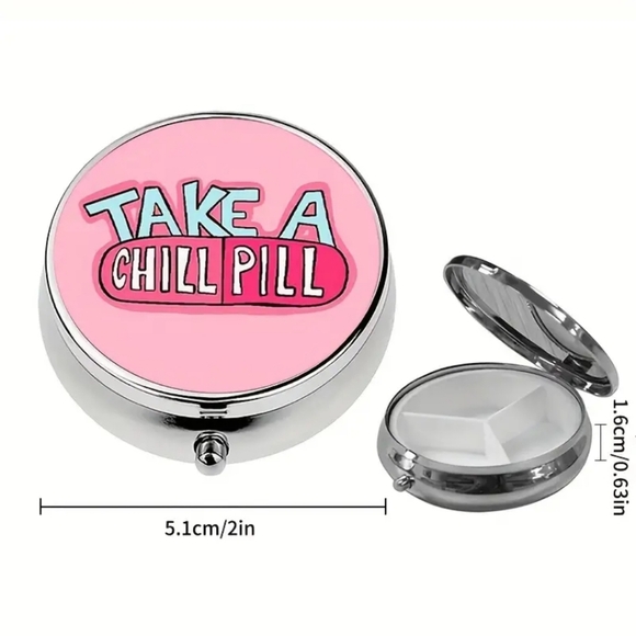 "Take A Chill Pill" 3 Compartment Mini Pill Box Perfect for Travel - Picture 3 of 3